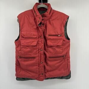 VTG Puffer Cargo Vest Adult M Red Zipped Pockets Hooded Outdoor Gorpcore Chore